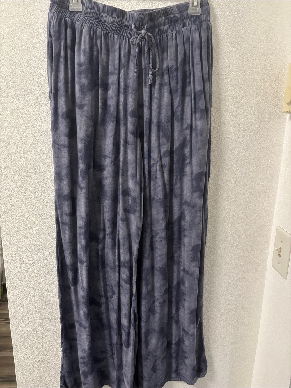 Wide Leg Tie-Waist Pants in Navy and Blue Tie-Dye